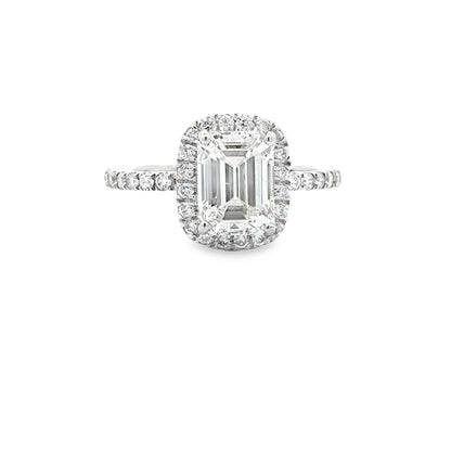 Elegant Emerald Cut Diamond Ring with Halo, 2.01 Carat