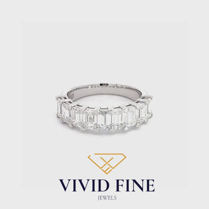 Emerald cut Diamond Band 18K White Gold 2.20ct