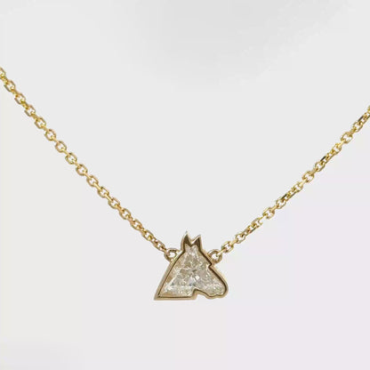 Horse Cut Diamond Solitaire Necklace in 14K Yellow Gold 1.18 carat