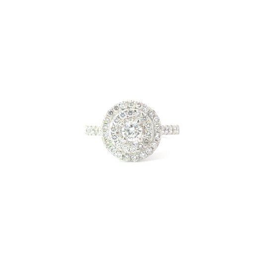 18K White Gold Round Diamond Double Halo  Engagement Ring