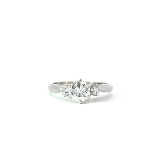 White Round Diamond Three Stone Engagement  Ring  0.75 Carat