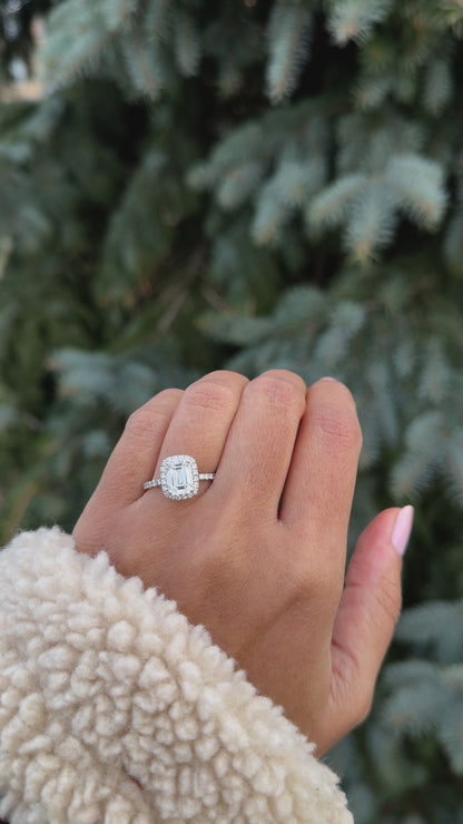 Elegant Emerald Cut Diamond Ring with Halo, 2.01 Carat