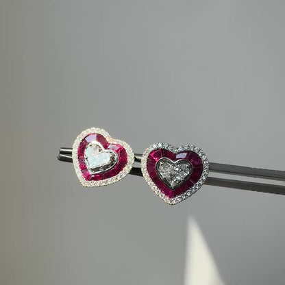 Ruby and Diamond Heart earrings