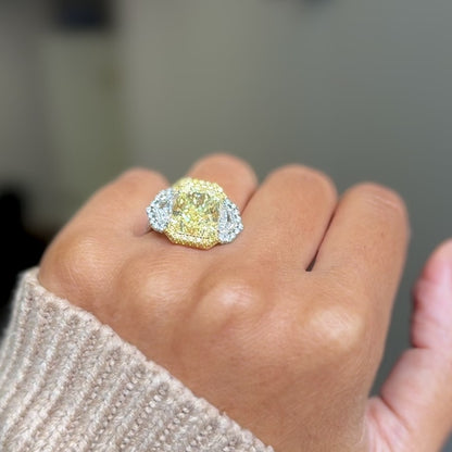 Fancy Light Yellow Radiant  Diamond Ring  7.06 Carat